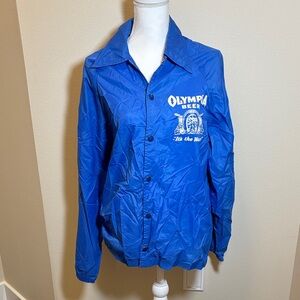 Vintage Olympia Beer Women's Blue Windbreaker Jacket